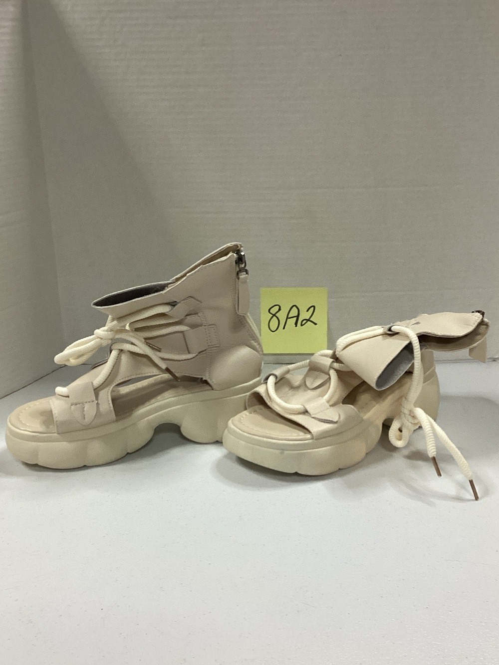 Women's Chunky Lace-Up Platform Sandals in Cream